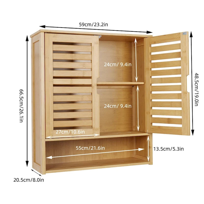 Bathroom Wall Cabinet Storage Organizer with Adjustable Shelf Double Door