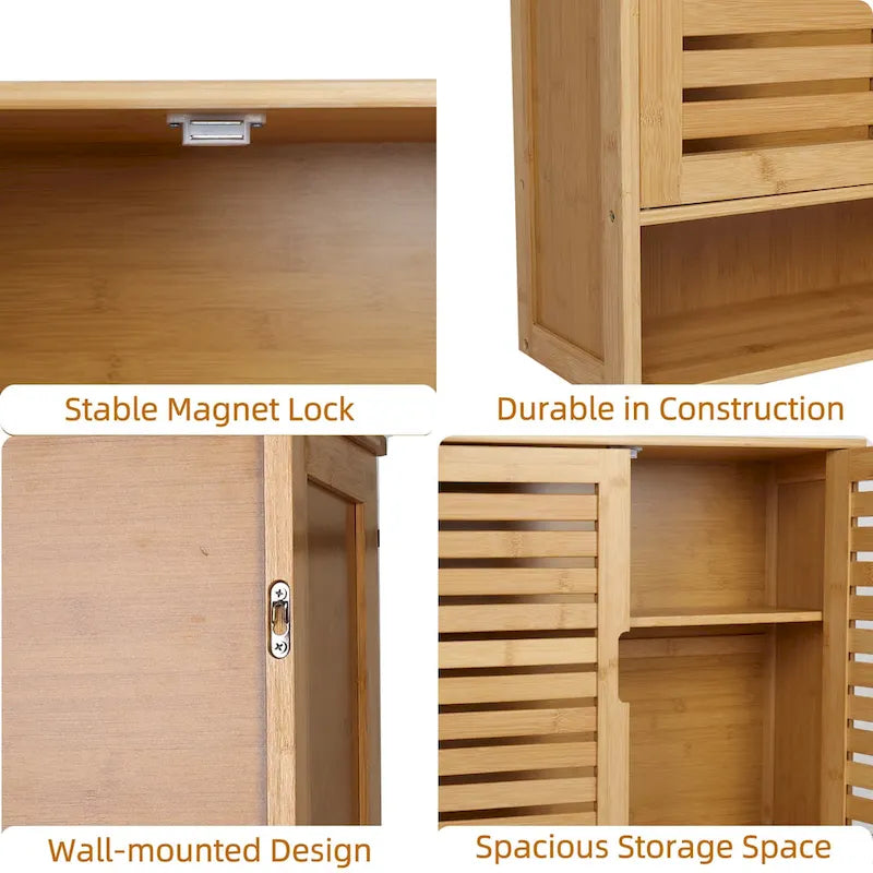 Bathroom Wall Cabinet Storage Organizer with Adjustable Shelf Double Door