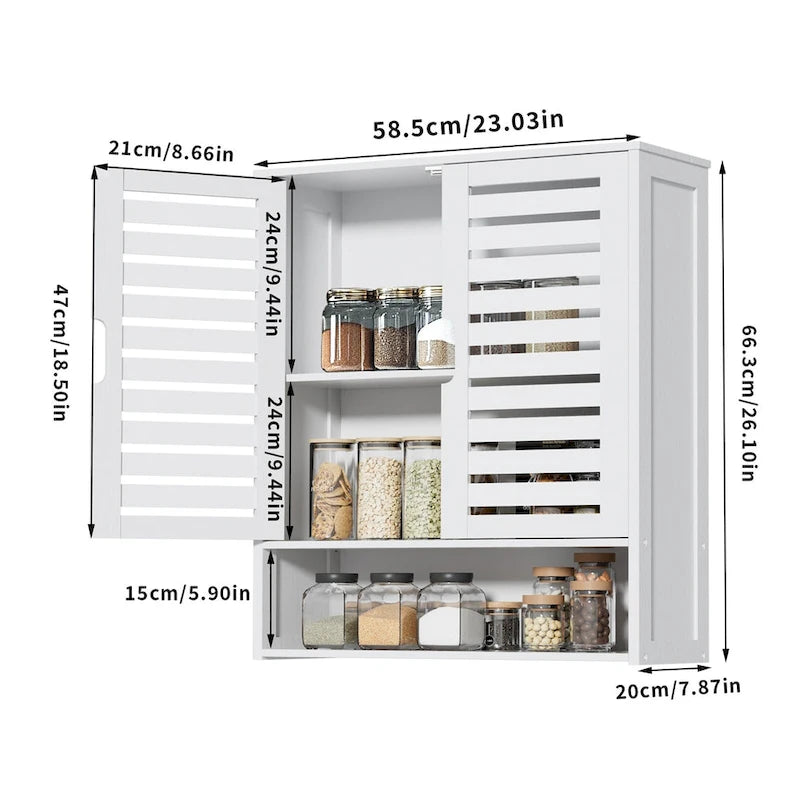 Bathroom Wall Cabinet Storage Organizer with Adjustable Shelf Double Door