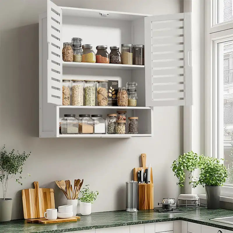 Bathroom Wall Cabinet Storage Organizer with Adjustable Shelf Double Door