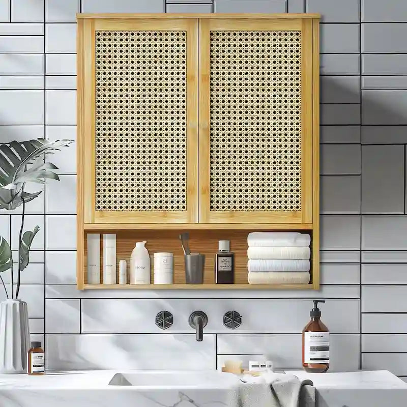Bathroom Wall Cabinet Storage Organizer with Adjustable Shelf Double Door