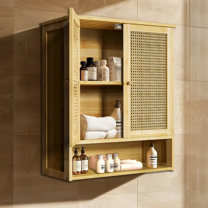 Bathroom Wall Cabinet Storage Organizer with Adjustable Shelf Double Door
