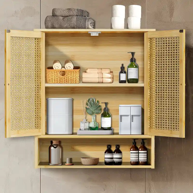 Bathroom Wall Cabinet Storage Organizer with Adjustable Shelf Double Door