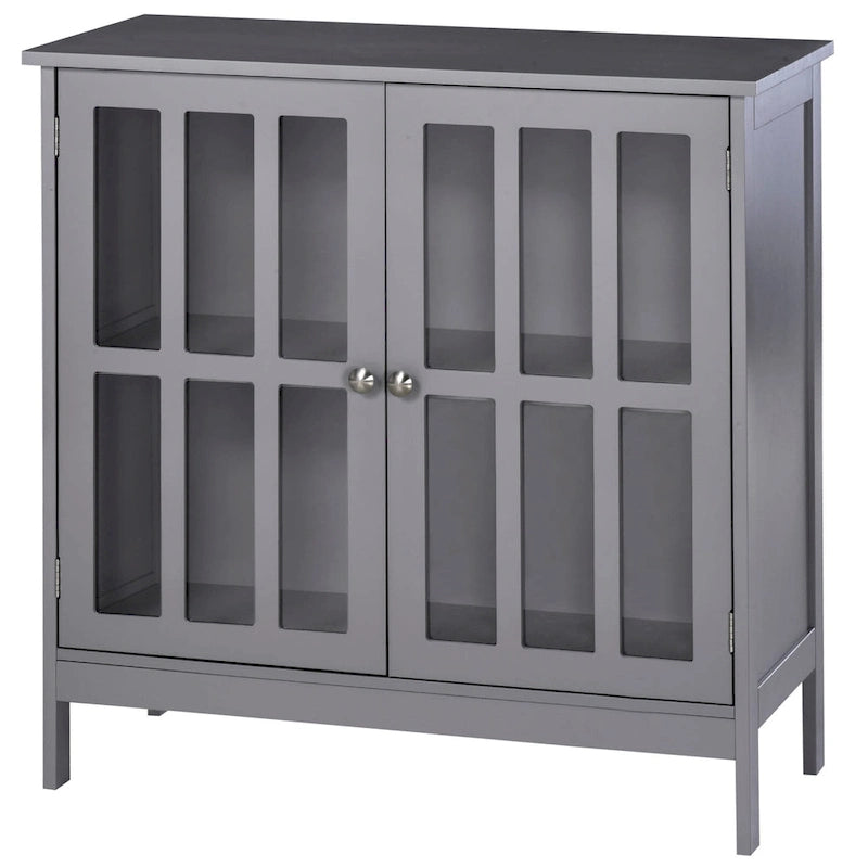 kleankin Storage Sideboard Buffet Cabinet Credenza with 2 Transparent Doors Dining Cupboard in Kitchen, Hallway, Grey