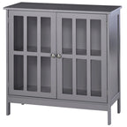 kleankin Storage Sideboard Buffet Cabinet Credenza with 2 Transparent Doors Dining Cupboard in Kitchen, Hallway, Grey