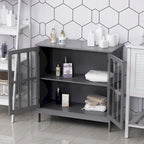 kleankin Storage Sideboard Buffet Cabinet Credenza with 2 Transparent Doors Dining Cupboard in Kitchen, Hallway, Grey