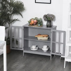 kleankin Storage Sideboard Buffet Cabinet Credenza with 2 Transparent Doors Dining Cupboard in Kitchen, Hallway, Grey