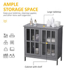 kleankin Storage Sideboard Buffet Cabinet Credenza with 2 Transparent Doors Dining Cupboard in Kitchen, Hallway, Grey