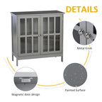 kleankin Storage Sideboard Buffet Cabinet Credenza with 2 Transparent Doors Dining Cupboard in Kitchen, Hallway, Grey