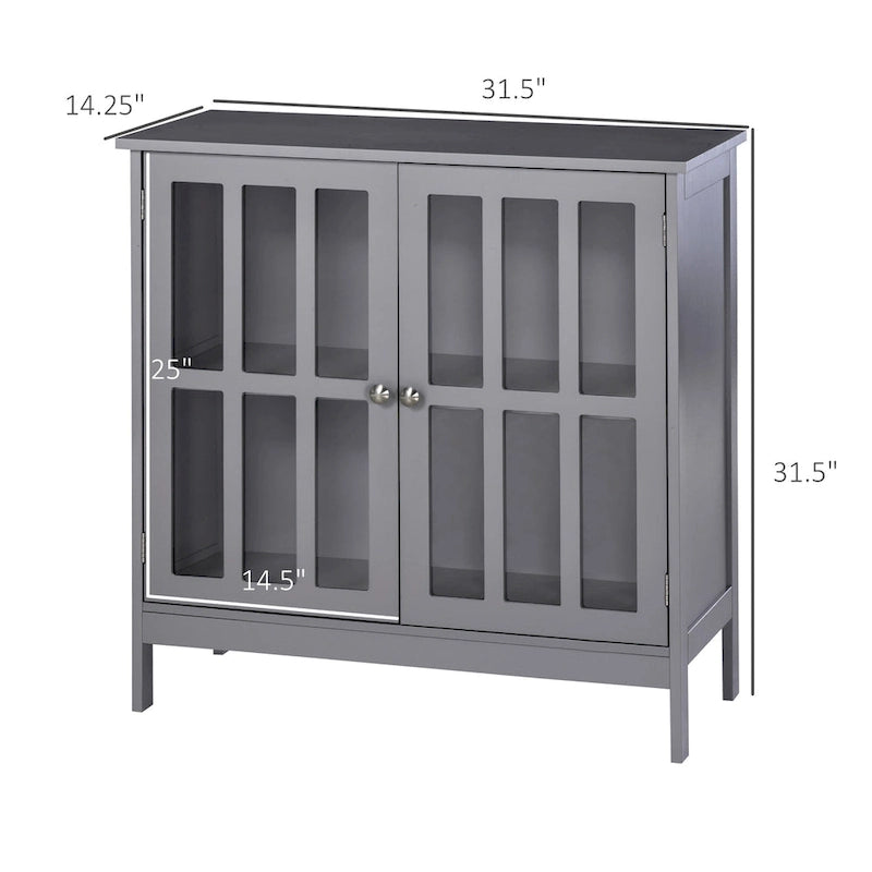 kleankin Storage Sideboard Buffet Cabinet Credenza with 2 Transparent Doors Dining Cupboard in Kitchen, Hallway, Grey