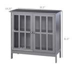 kleankin Storage Sideboard Buffet Cabinet Credenza with 2 Transparent Doors Dining Cupboard in Kitchen, Hallway, Grey