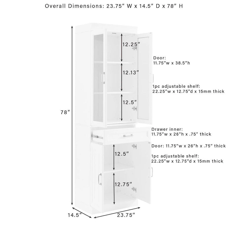 Crosley Stanton Glass Door Pantry - 14.5 x23.75 x78