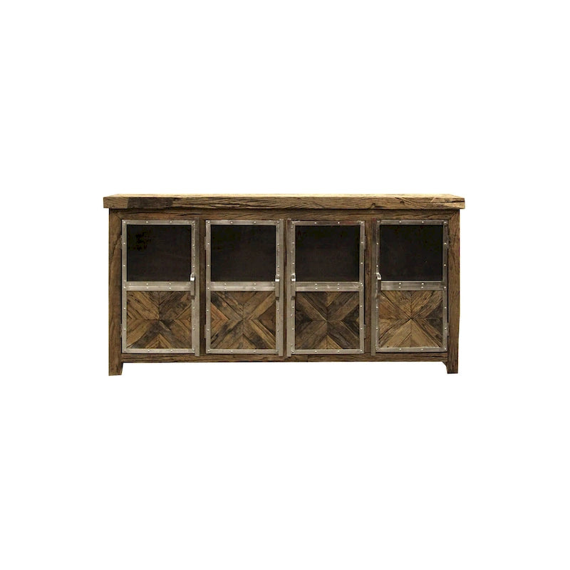 Harp & Finial Ayers 4-Door Reclaimed Railroad Tie Wood with Clear Glass Sideboard