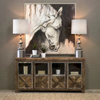 Harp & Finial Ayers 4-Door Reclaimed Railroad Tie Wood with Clear Glass Sideboard