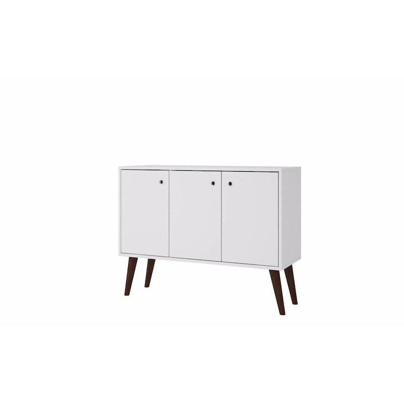 35.43" Mid-Century Modern Buffet Stand with 3 Shelves 3 Doors Storage Cabinet Glossy Finish Sideboard