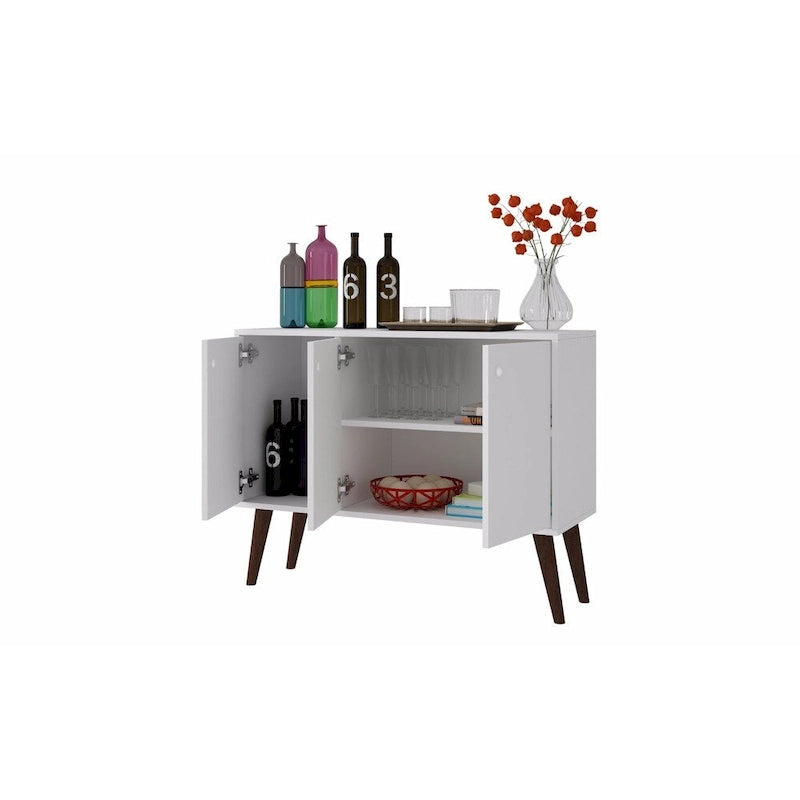 35.43" Mid-Century Modern Buffet Stand with 3 Shelves 3 Doors Storage Cabinet Glossy Finish Sideboard