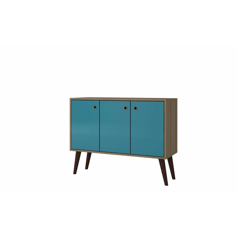 35.43" Mid-Century Modern Buffet Stand with 3 Shelves 3 Doors Storage Cabinet Glossy Finish Sideboard