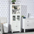 63" White Kitchen Buffet Hutch Cabinet with Glass Doors, Adjustable Shelves & Storage - Modern Freestanding Pantry Organizer