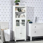63" White Kitchen Buffet Hutch Cabinet with Glass Doors, Adjustable Shelves & Storage - Modern Freestanding Pantry Organizer