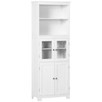 63" White Kitchen Buffet Hutch Cabinet with Glass Doors, Adjustable Shelves & Storage - Modern Freestanding Pantry Organizer