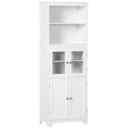 63" White Kitchen Buffet Hutch Cabinet with Glass Doors, Adjustable Shelves & Storage - Modern Freestanding Pantry Organizer