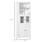 63" White Kitchen Buffet Hutch Cabinet with Glass Doors, Adjustable Shelves & Storage - Modern Freestanding Pantry Organizer