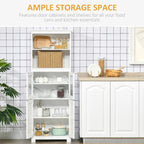 63" White Kitchen Buffet Hutch Cabinet with Glass Doors, Adjustable Shelves & Storage - Modern Freestanding Pantry Organizer