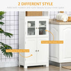 63" White Kitchen Buffet Hutch Cabinet with Glass Doors, Adjustable Shelves & Storage - Modern Freestanding Pantry Organizer