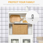 63" White Kitchen Buffet Hutch Cabinet with Glass Doors, Adjustable Shelves & Storage - Modern Freestanding Pantry Organizer