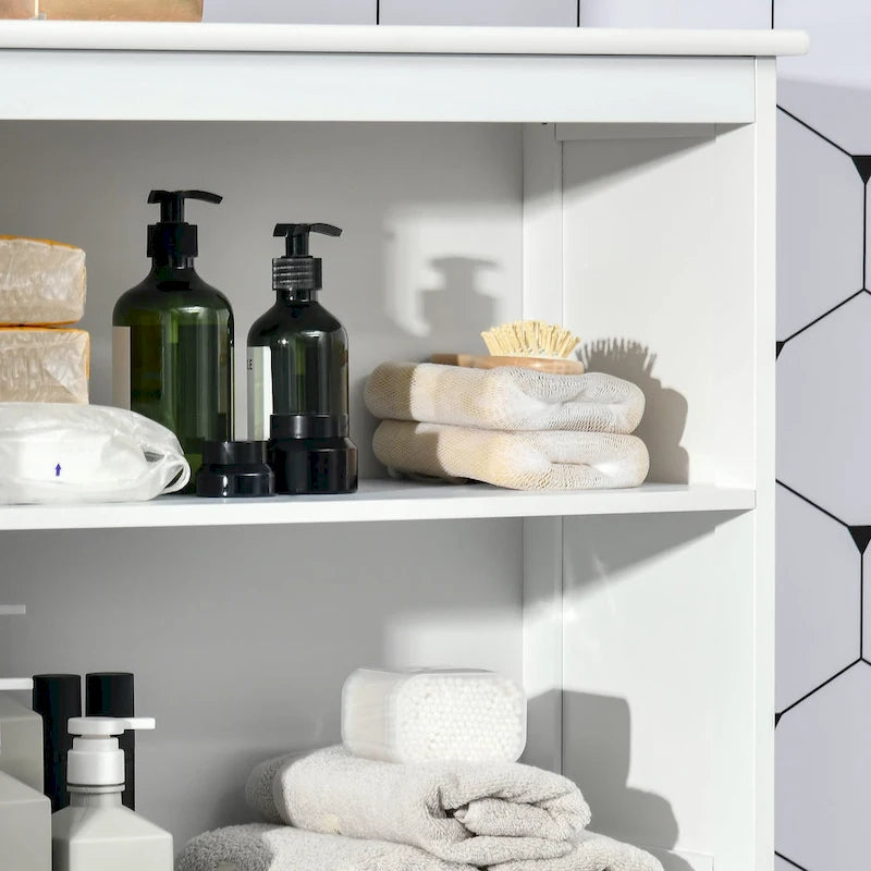 63" White Kitchen Buffet Hutch Cabinet with Glass Doors, Adjustable Shelves & Storage - Modern Freestanding Pantry Organizer