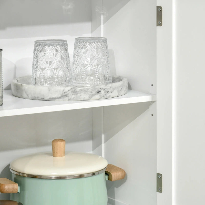 63" White Kitchen Buffet Hutch Cabinet with Glass Doors, Adjustable Shelves & Storage - Modern Freestanding Pantry Organizer