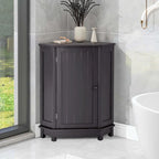 Triangle Corner Bathroom Storage Cabinet 31.5" H x 24.72" W - 2 Shelf MDF Wood Organizer with Ceramic Knobs - Black Brown