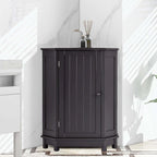 Triangle Corner Bathroom Storage Cabinet 31.5" H x 24.72" W - 2 Shelf MDF Wood Organizer with Ceramic Knobs - Black Brown
