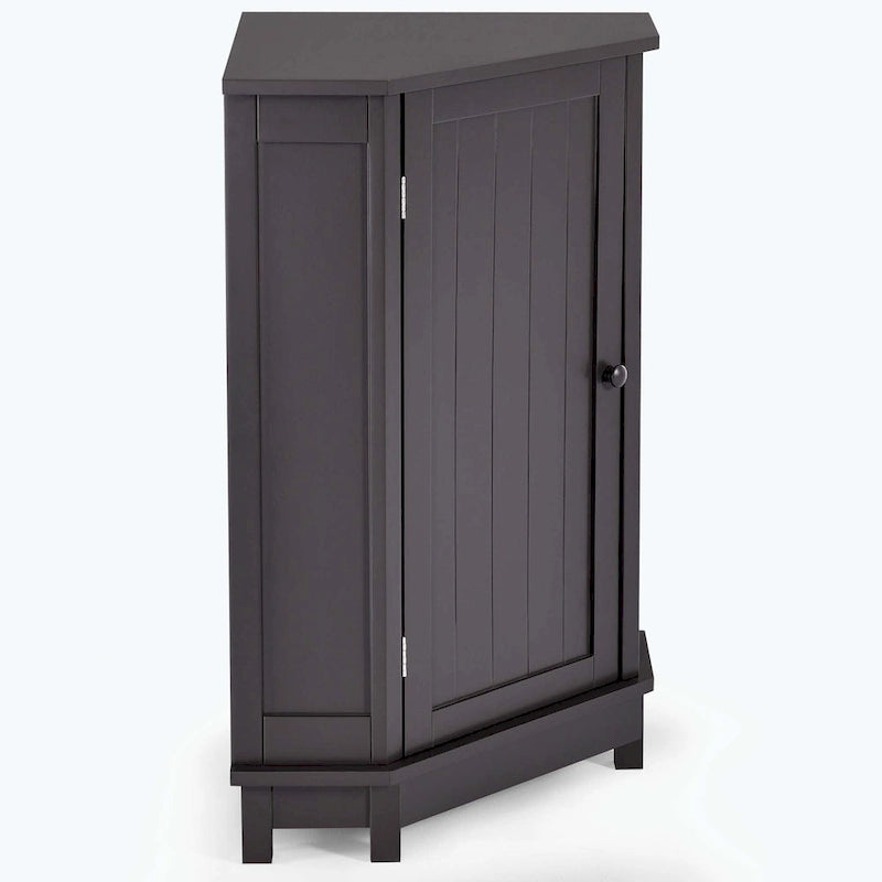 Triangle Corner Bathroom Storage Cabinet 31.5" H x 24.72" W - 2 Shelf MDF Wood Organizer with Ceramic Knobs - Black Brown