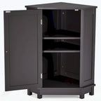 Triangle Corner Bathroom Storage Cabinet 31.5" H x 24.72" W - 2 Shelf MDF Wood Organizer with Ceramic Knobs - Black Brown