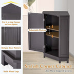 Triangle Corner Bathroom Storage Cabinet 31.5" H x 24.72" W - 2 Shelf MDF Wood Organizer with Ceramic Knobs - Black Brown