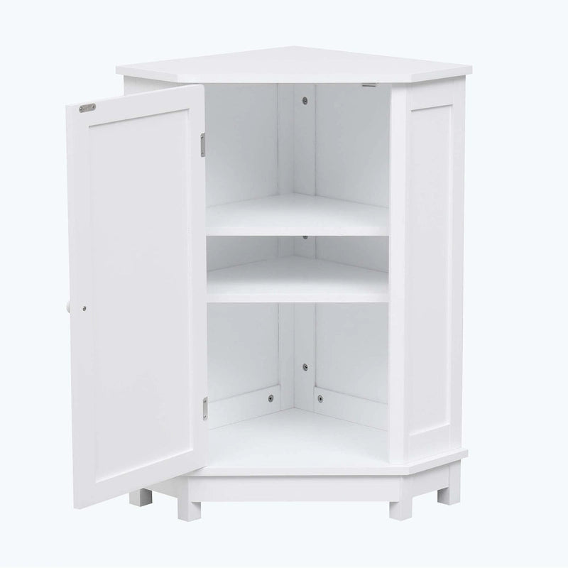 Triangle Corner Bathroom Storage Cabinet 31.5" H x 24.72" W - 2 Shelf MDF Wood Organizer with Ceramic Knobs - Black Brown