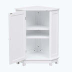 Triangle Corner Bathroom Storage Cabinet 31.5" H x 24.72" W - 2 Shelf MDF Wood Organizer with Ceramic Knobs - Black Brown