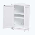 Triangle Corner Bathroom Storage Cabinet 31.5" H x 24.72" W - 2 Shelf MDF Wood Organizer with Ceramic Knobs - Black Brown