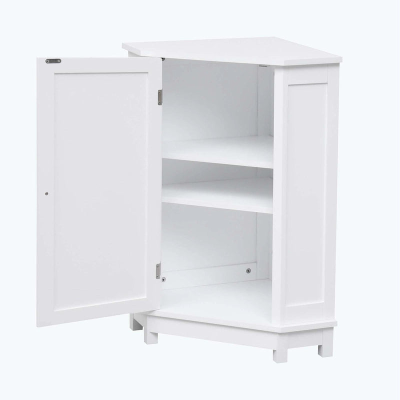 Triangle Corner Bathroom Storage Cabinet 31.5" H x 24.72" W - 2 Shelf MDF Wood Organizer with Ceramic Knobs - Black Brown