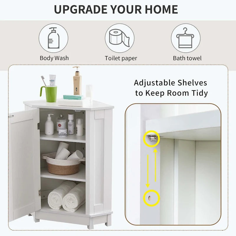 Triangle Corner Bathroom Storage Cabinet 31.5" H x 24.72" W - 2 Shelf MDF Wood Organizer with Ceramic Knobs - Black Brown