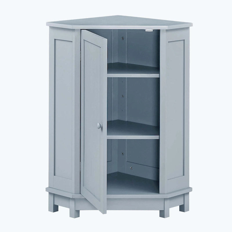 Triangle Corner Bathroom Storage Cabinet 31.5" H x 24.72" W - 2 Shelf MDF Wood Organizer with Ceramic Knobs - Black Brown