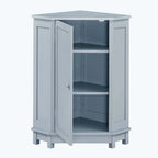 Triangle Corner Bathroom Storage Cabinet 31.5" H x 24.72" W - 2 Shelf MDF Wood Organizer with Ceramic Knobs - Black Brown