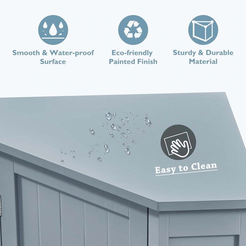 Triangle Corner Bathroom Storage Cabinet 31.5" H x 24.72" W - 2 Shelf MDF Wood Organizer with Ceramic Knobs - Black Brown