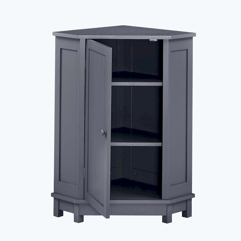 Triangle Corner Bathroom Storage Cabinet 31.5" H x 24.72" W - 2 Shelf MDF Wood Organizer with Ceramic Knobs - Black Brown