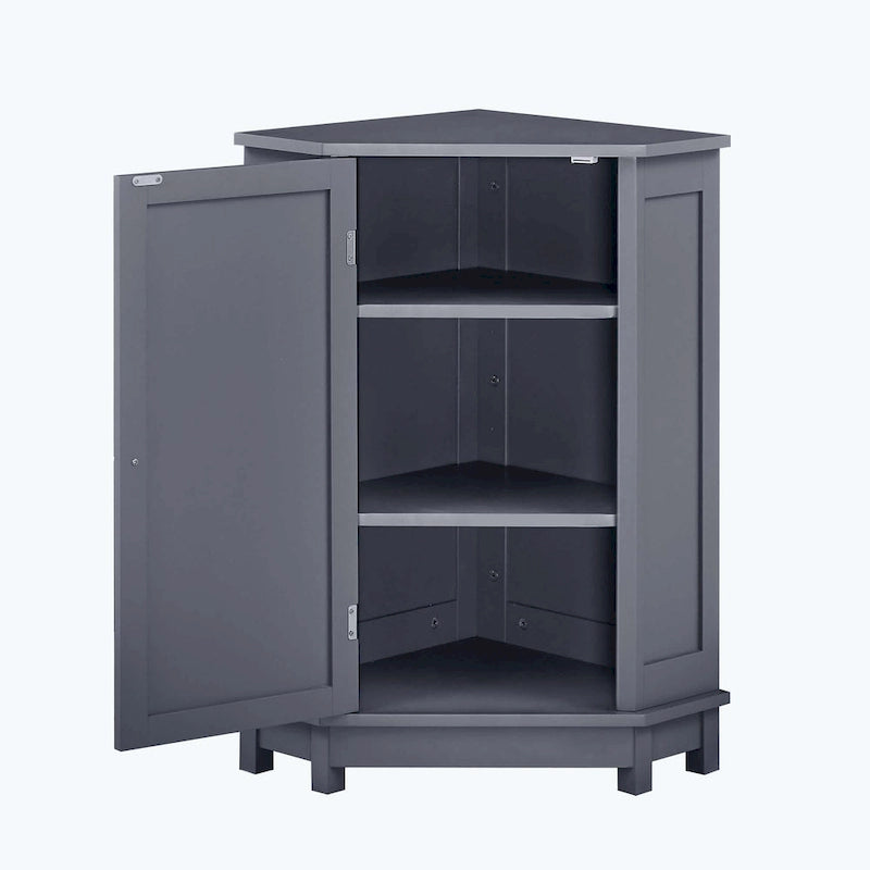 Triangle Corner Bathroom Storage Cabinet 31.5" H x 24.72" W - 2 Shelf MDF Wood Organizer with Ceramic Knobs - Black Brown