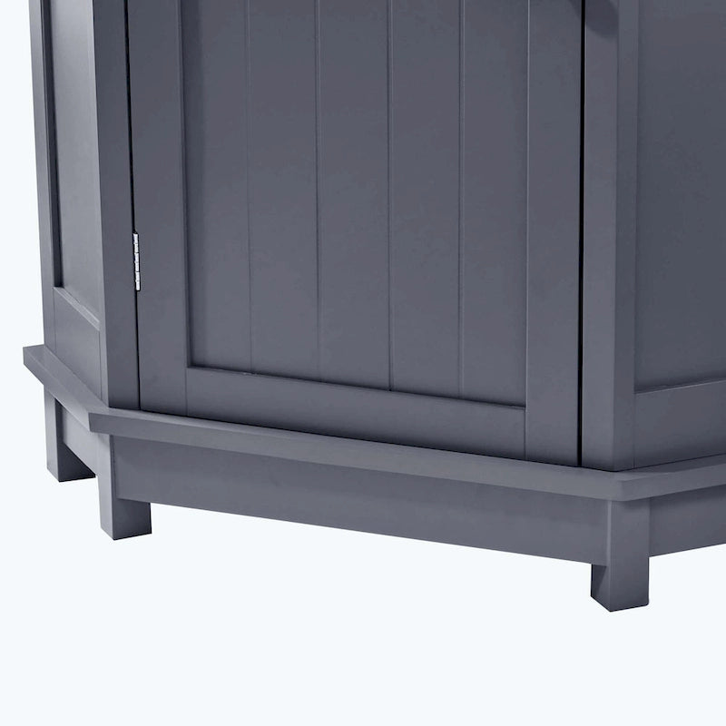 Triangle Corner Bathroom Storage Cabinet 31.5" H x 24.72" W - 2 Shelf MDF Wood Organizer with Ceramic Knobs - Black Brown