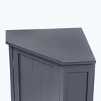 Triangle Corner Bathroom Storage Cabinet 31.5" H x 24.72" W - 2 Shelf MDF Wood Organizer with Ceramic Knobs - Black Brown