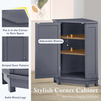 Triangle Corner Bathroom Storage Cabinet 31.5" H x 24.72" W - 2 Shelf MDF Wood Organizer with Ceramic Knobs - Black Brown