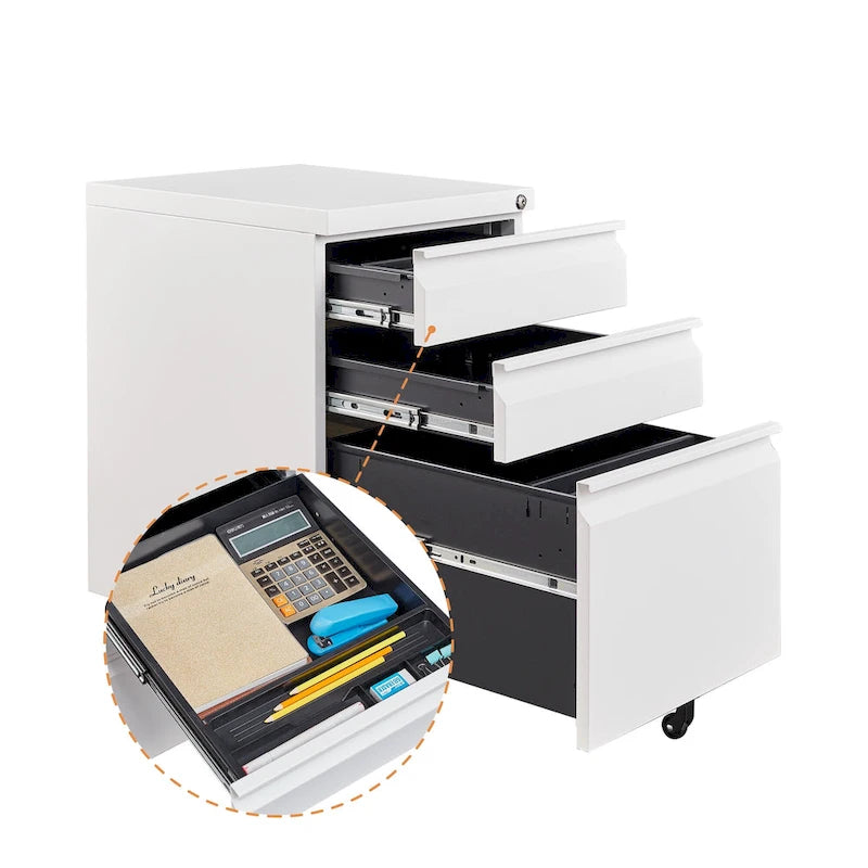 3-Drawer Steel Locking Rolling File Cabinet